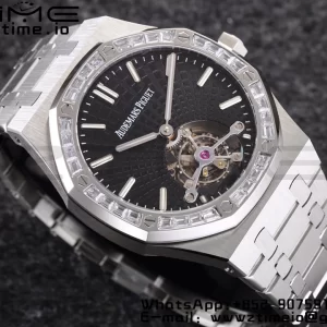 AP Royal Oak 2018 SIHH SS Tourbillon R8F Diamond Bezel Black Sunburst Tapisserie Dial on SS Bracelet V3 - スーパークローンウォッチ｜1:1ベストバージョン