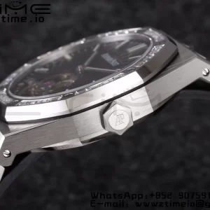 AP Royal Oak 2018 SIHH SS Tourbillon R8F Diamond Bezel Black Sunburst Tapisserie Dial on SS Bracelet V3 - スーパークローンウォッチ｜1:1ベストバージョン