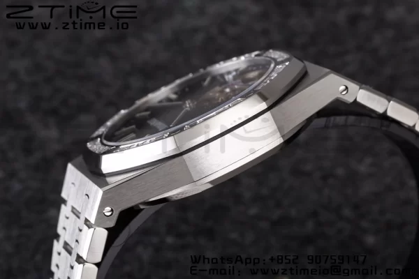 AP Royal Oak 2018 SIHH SS Tourbillon R8F Diamond Bezel Black Sunburst Tapisserie Dial on SS Bracelet V3 - スーパークローンウォッチ｜1:1ベストバージョン