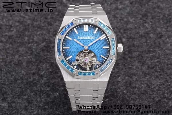 AP Royal Oak 2018 SIHH SS Tourbillon R8F Diamond Bezel Blue Sunburst Tapisserie Dial on SS Bracelet V3 - Super Clone Watch | 1:1 Best Version