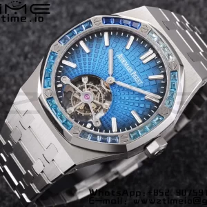 AP Royal Oak 2018 SIHH SS Tourbillon R8F Diamond Bezel Blue Sunburst Tapisserie Dial on SS Bracelet V3 - Super Clone Watch | 1:1 Best Version