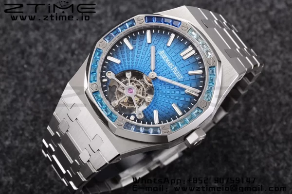 AP Royal Oak 2018 SIHH SS Tourbillon R8F Diamond Bezel Blue Sunburst Tapisserie Dial on SS Bracelet V3 - Super Clone Watch | 1:1 Best Version