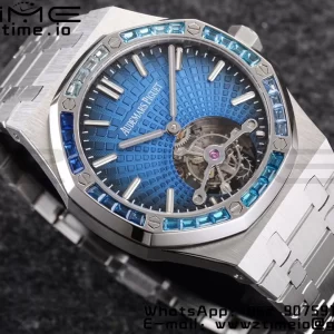 AP Royal Oak 2018 SIHH SS Tourbillon R8F Diamond Bezel Blue Sunburst Tapisserie Dial on SS Bracelet V3 - Super Clone Watch | 1:1 Best Version