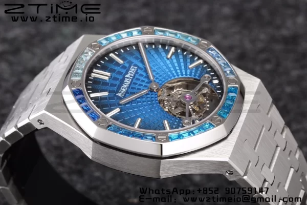 AP Royal Oak 2018 SIHH SS Tourbillon R8F Diamond Bezel Blue Sunburst Tapisserie Dial on SS Bracelet V3 - Super Clone Watch | 1:1 Best Version