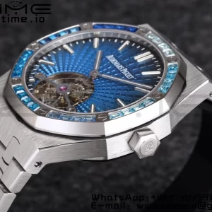 AP Royal Oak 2018 SIHH SS Tourbillon R8F Diamond Bezel Blue Sunburst Tapisserie Dial on SS Bracelet V3 - Super Clone Watch | 1:1 Best Version