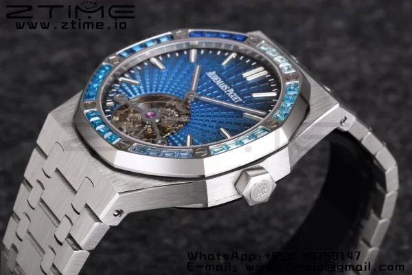 AP Royal Oak 2018 SIHH SS Tourbillon R8F Diamond Bezel Blue Sunburst Tapisserie Dial on SS Bracelet V3 - Super Clone Watch | 1:1 Best Version