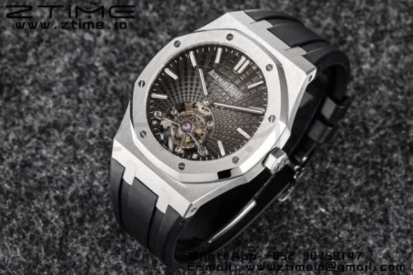 AP Royal Oak 2018 SIHH SS Tourbillon R8F Gray Sunburst Tapisserie Dial on Black Rubber Strap V3 - Super Clone Watch | 1:1 Best Version