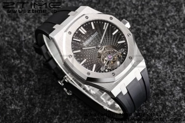AP Royal Oak 2018 SIHH SS Tourbillon R8F Gray Sunburst Tapisserie Dial on Black Rubber Strap V3 - Super Clone Watch | 1:1 Best Version