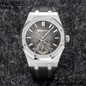 AP Royal Oak 2018 SIHH SS Tourbillon R8F Gray Sunburst Tapisserie Dial on Black Rubber Strap V3 - Super Clone Watch | 1:1 Best Version