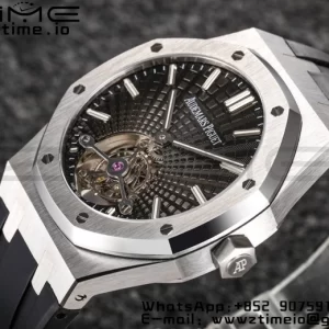AP Royal Oak 2018 SIHH SS Tourbillon R8F Gray Sunburst Tapisserie Dial on Black Rubber Strap V3 - Super Clone Watch | 1:1 Best Version