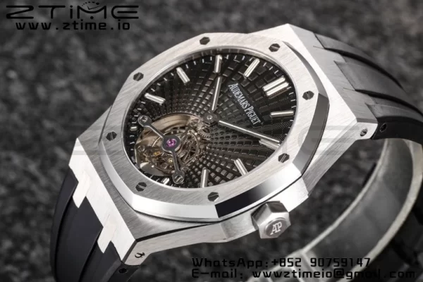 AP Royal Oak 2018 SIHH SS Tourbillon R8F Gray Sunburst Tapisserie Dial on Black Rubber Strap V3 - Super Clone Watch | 1:1 Best Version