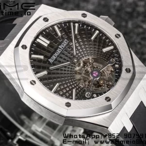 AP Royal Oak 2018 SIHH SS Tourbillon R8F Gray Sunburst Tapisserie Dial on Black Rubber Strap V3 - Super Clone Watch | 1:1 Best Version