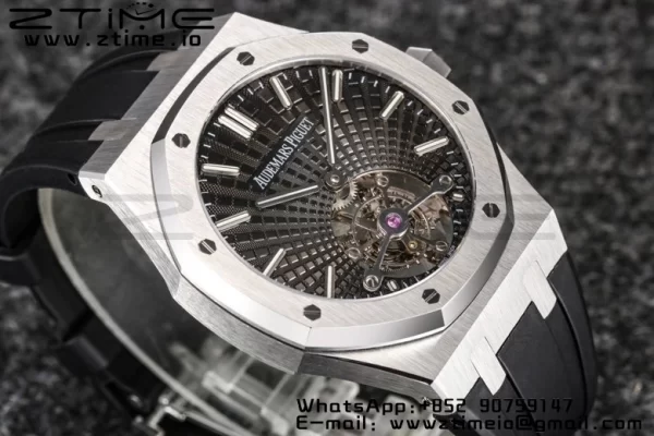 AP Royal Oak 2018 SIHH SS Tourbillon R8F Gray Sunburst Tapisserie Dial on Black Rubber Strap V3 - Super Clone Watch | 1:1 Best Version