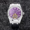 AP AP Royal Oak 2018 SIHH SS Tourbillon R8F Purple Sunburst Tapisserie Dial on Black Rubber Strap V3 - Super Clone Watch | 1:1 Best Version