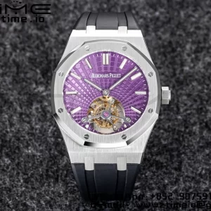 AP AP Royal Oak 2018 SIHH SS Tourbillon R8F Purple Sunburst Tapisserie Dial on Black Rubber Strap V3 - Super Clone Watch | 1:1 Best Version