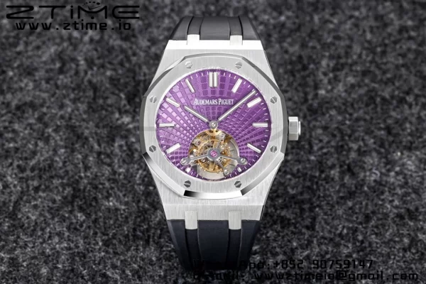 AP AP Royal Oak 2018 SIHH SS Tourbillon R8F Purple Sunburst Tapisserie Dial on Black Rubber Strap V3 - Super Clone Watch | 1:1 Best Version