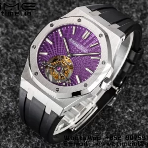 AP AP Royal Oak 2018 SIHH SS Tourbillon R8F Purple Sunburst Tapisserie Dial on Black Rubber Strap V3 - Super Clone Watch | 1:1 Best Version