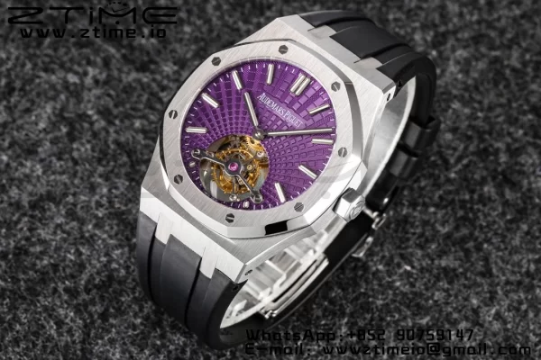 AP AP Royal Oak 2018 SIHH SS Tourbillon R8F Purple Sunburst Tapisserie Dial on Black Rubber Strap V3 - Super Clone Watch | 1:1 Best Version