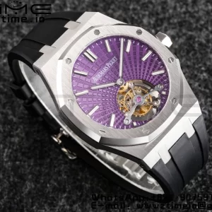 AP AP Royal Oak 2018 SIHH SS Tourbillon R8F Purple Sunburst Tapisserie Dial on Black Rubber Strap V3 - Super Clone Watch | 1:1 Best Version
