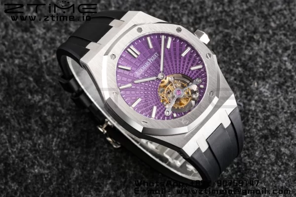 AP AP Royal Oak 2018 SIHH SS Tourbillon R8F Purple Sunburst Tapisserie Dial on Black Rubber Strap V3 - Super Clone Watch | 1:1 Best Version