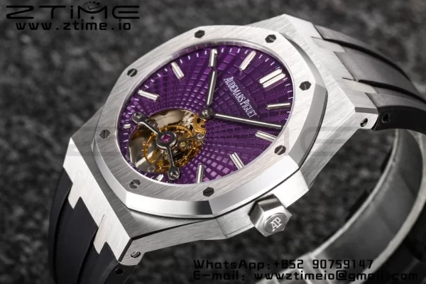 AP AP Royal Oak 2018 SIHH SS Tourbillon R8F Purple Sunburst Tapisserie Dial on Black Rubber Strap V3 - Super Clone Watch | 1:1 Best Version