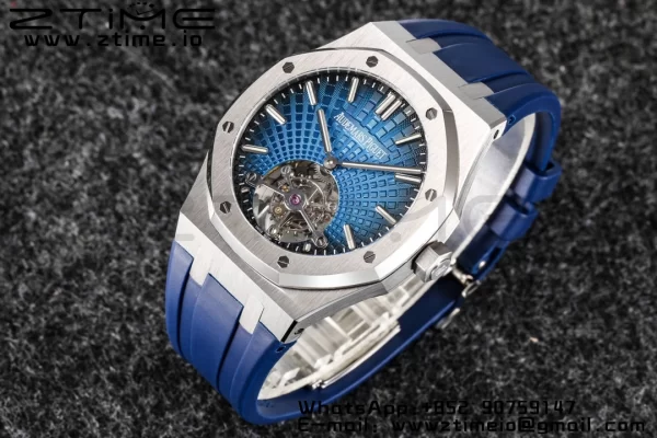 AP Royal Oak 2018 SIHH SS Tourbillon R8F Graduated Blue Checkered Dial on Blue Rubber Strap V3 - Super Clone Watch | 1:1 Best Version