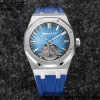 AP Royal Oak 2018 SIHH SS Tourbillon R8F Quadrante blu a scacchi graduato su cinturino in gomma blu V3 - Orologio super clone | 1:1 Versione migliore
