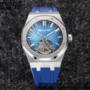 AP Royal Oak 2018 SIHH SS Tourbillon R8F Graduated Blue Checkered Dial on Blue Rubber Strap V3 - Super Clone Watch | 1:1 Best Version