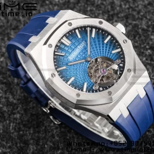 AP Royal Oak 2018 SIHH SS Tourbillon R8F Graduated Blue Checkered Dial on Blue Rubber Strap V3 - Super Clone Watch | 1:1 Best Version