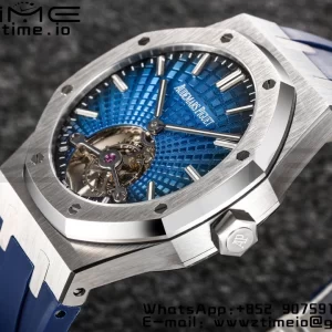 AP Royal Oak 2018 SIHH SS Tourbillon R8F Graduated Blue Checkered Dial on Blue Rubber Strap V3 - Super Clone Watch | 1:1 Best Version