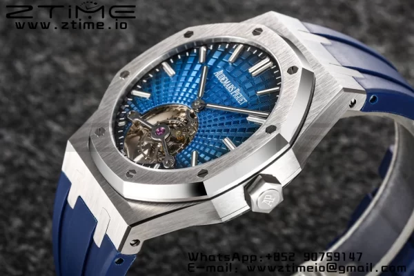 AP Royal Oak 2018 SIHH SS Tourbillon R8F Graduated Blue Checkered Dial on Blue Rubber Strap V3 - Super Clone Watch | 1:1 Best Version