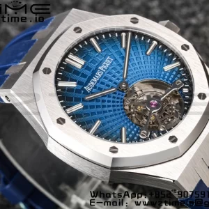 AP Royal Oak 2018 SIHH SS Tourbillon R8F Graduated Blue Checkered Dial on Blue Rubber Strap V3 - Super Clone Watch | 1:1 Best Version