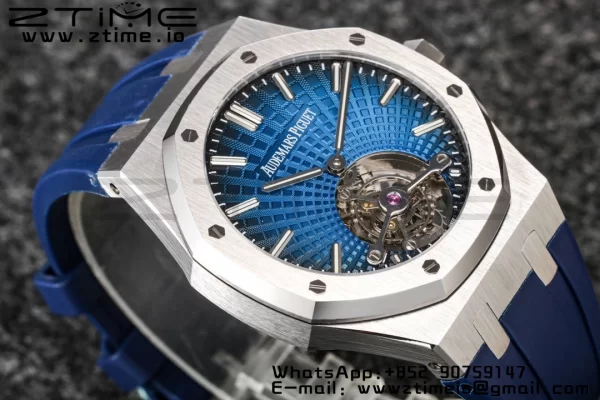 AP Royal Oak 2018 SIHH SS Tourbillon R8F Graduated Blue Checkered Dial on Blue Rubber Strap V3 - Super Clone Watch | 1:1 Best Version