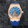 AP Royal Oak 2018 SIHH RG Tourbillon R8F Graduated Blue Checkered Dial on Blue Rubber Strap V3 - Super Clone Watch | 1:1 Paras versio