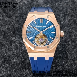 AP Royal Oak 2018 SIHH RG Tourbillon R8F Graduated Blue Checkered Dial on Blue Rubber Strap V3 - Super Clone Watch | 1:1 Best Version