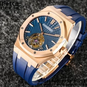 AP Royal Oak 2018 SIHH RG Tourbillon R8F Graduated Blue Checkered Dial on Blue Rubber Strap V3 - Super Clone Watch | 1:1 Best Version