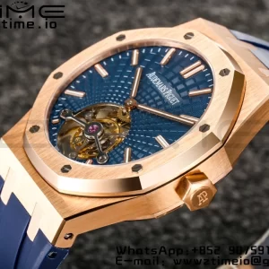 AP Royal Oak 2018 SIHH RG Tourbillon R8F Graduated Blue Checkered Dial on Blue Rubber Strap V3 - Super Clone Watch | 1:1 Best Version