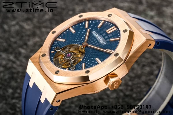 AP Royal Oak 2018 SIHH RG Tourbillon R8F Graduated Blue Checkered Dial on Blue Rubber Strap V3 - Super Clone Watch | 1:1 Best Version