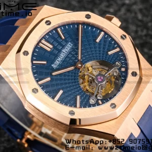 AP Royal Oak 2018 SIHH RG Tourbillon R8F Graduated Blue Checkered Dial on Blue Rubber Strap V3 - Super Clone Watch | 1:1 Best Version