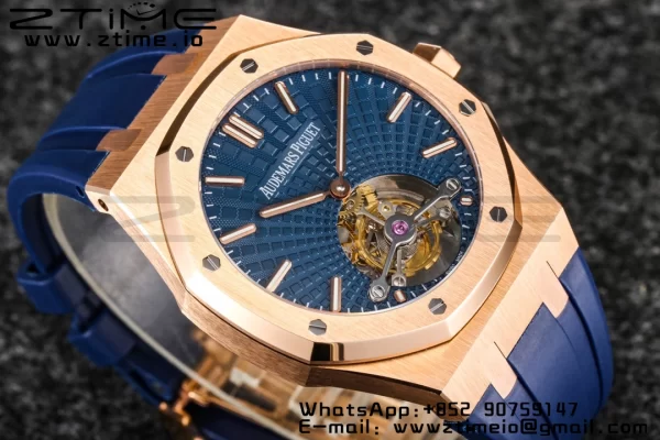 AP Royal Oak 2018 SIHH RG Tourbillon R8F Graduated Blue Checkered Dial on Blue Rubber Strap V3 - Super Clone Watch | 1:1 Best Version