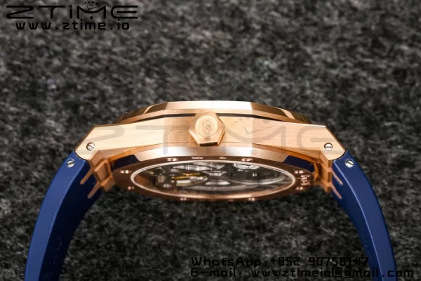 AP Royal Oak 2018 SIHH RG Tourbillon R8F Graduated Blue Checkered Dial on Blue Rubber Strap V3 - Super Clone Watch | 1:1 Best Version