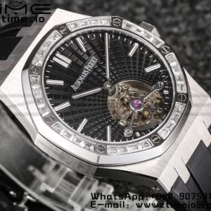 AP Royal Oak 2018 SIHH SS Tourbillon R8F Diamond Bezel Black Sunburst Tapisserie Dial on Black Rubber Strap V3 - Super Clone Watch | 1:1 Best Version
