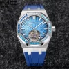 AP Royal Oak 2018 SIHH SS Tourbillon R8F Diamond Bezel Blue Sunburst Tapisserie Dial on Blue Rubber Strap V3 - Super Clone Watch | 1:1 Best Version