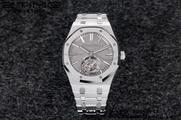 AP Royal Oak SS Tourbillon R8F Pure Gray Dial Sticker Makers on Bracelet Flying Tourb - Super Clone Watch | 1:1 Best Version