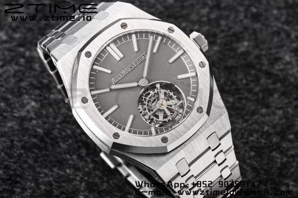 AP Royal Oak SS Tourbillon R8F Pure Gray Dial Sticker Makers on Bracelet Flying Tourb - Super Clone Watch | 1:1 Best Version