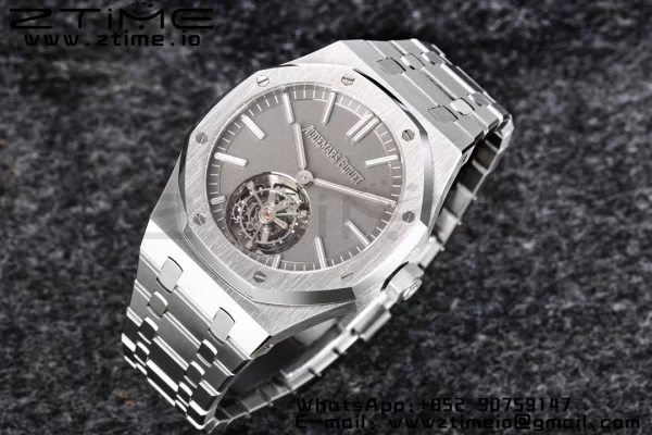 AP Royal Oak SS Tourbillon R8F Pure Gray Dial Sticker Makers on Bracelet Flying Tourb - Super Clone Watch | 1:1 Best Version