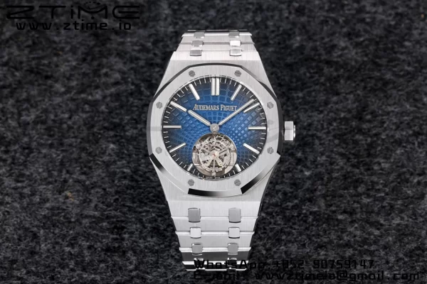 AP Royal Oak 2018 SIHH SS Tourbillon R8F Graduated Dark Blue Sunburst Tapisserie Dial on SS Bracelet Flying Tourb - Super Clone Watch | 1:1 Best Version