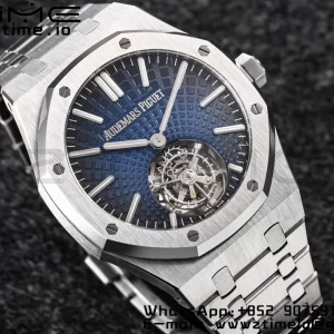 AP Royal Oak 2018 SIHH SS Tourbillon R8F Graduated Dark Blue Sunburst Tapisserie Dial on SS Bracelet Flying Tourb - Super Clone Watch | 1:1 Best Version