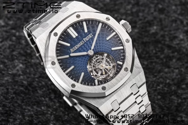 AP Royal Oak 2018 SIHH SS Tourbillon R8F Graduated Dark Blue Sunburst Tapisserie Dial on SS Bracelet Flying Tourb - Super Clone Watch | 1:1 Best Version