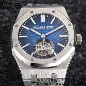 AP Royal Oak 2018 SIHH SS Tourbillon R8F Graduated Dark Blue Sunburst Tapisserie Dial on SS Bracelet Flying Tourb - Super Clone Watch | 1:1 Best Version